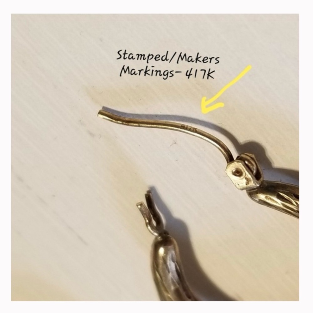 Engraved 10k Hoop Earrings with Star Motif - Picture 10 of 11